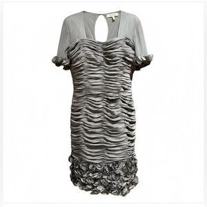 Holiday party ready Jovani NWT grey ruffled knee length dress size 16